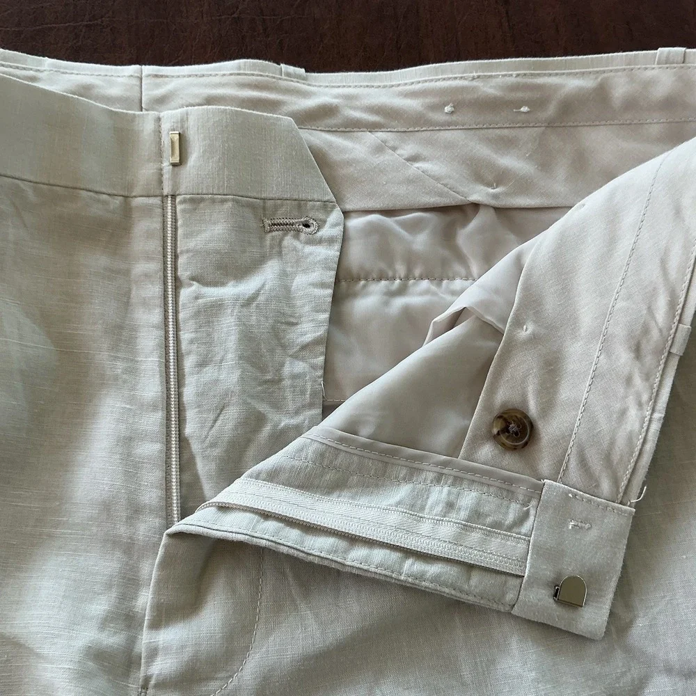INC Pants Mens 36x32 Linen Blend Tan Flat Front Lightweight Comfort Classic